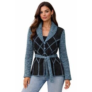 Vintage 70s Suede'n Knit Patchwork Belted Jacket Small